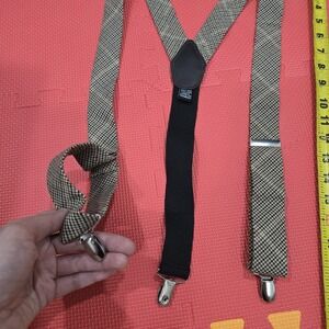 The Tie Bar Men's Suspenders Wool Blend Houndstooth Pattern Brown Beige Silver